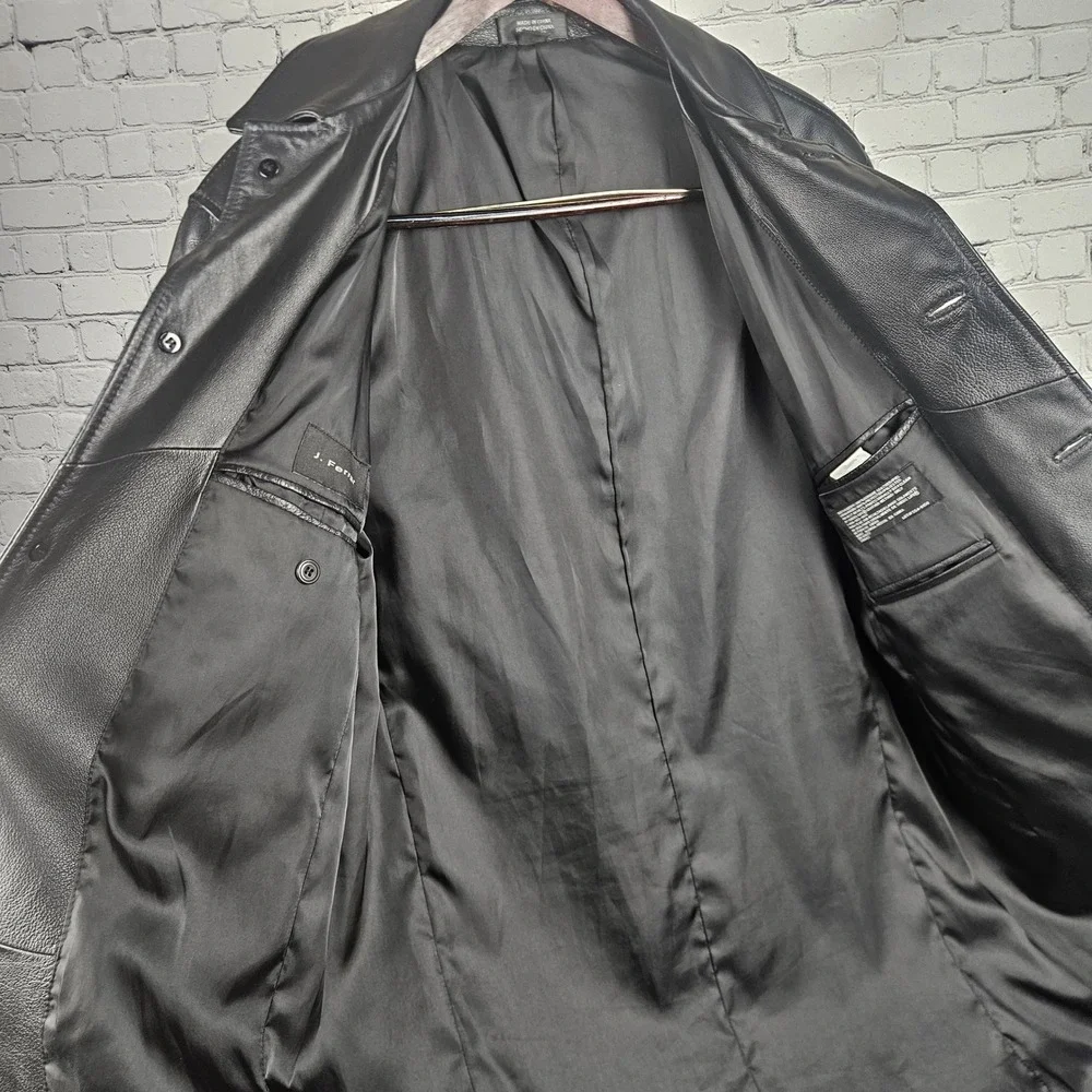 J. Ferrar Mens Black Genuine‎ Leather Car Coat Button Front Jacket Size M